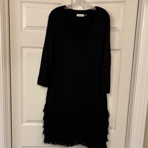 Calvin Black Long Sleeve Sweater Fringe Dress XL